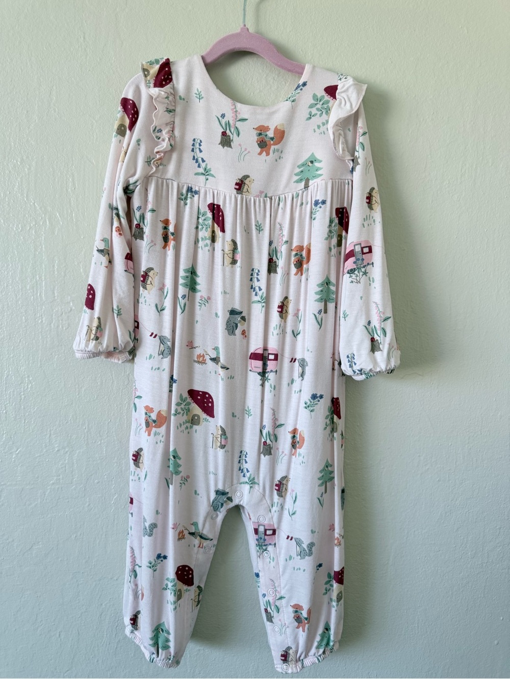 Angel Dear Woodland Print Long-Sleeve One-Piece Romper